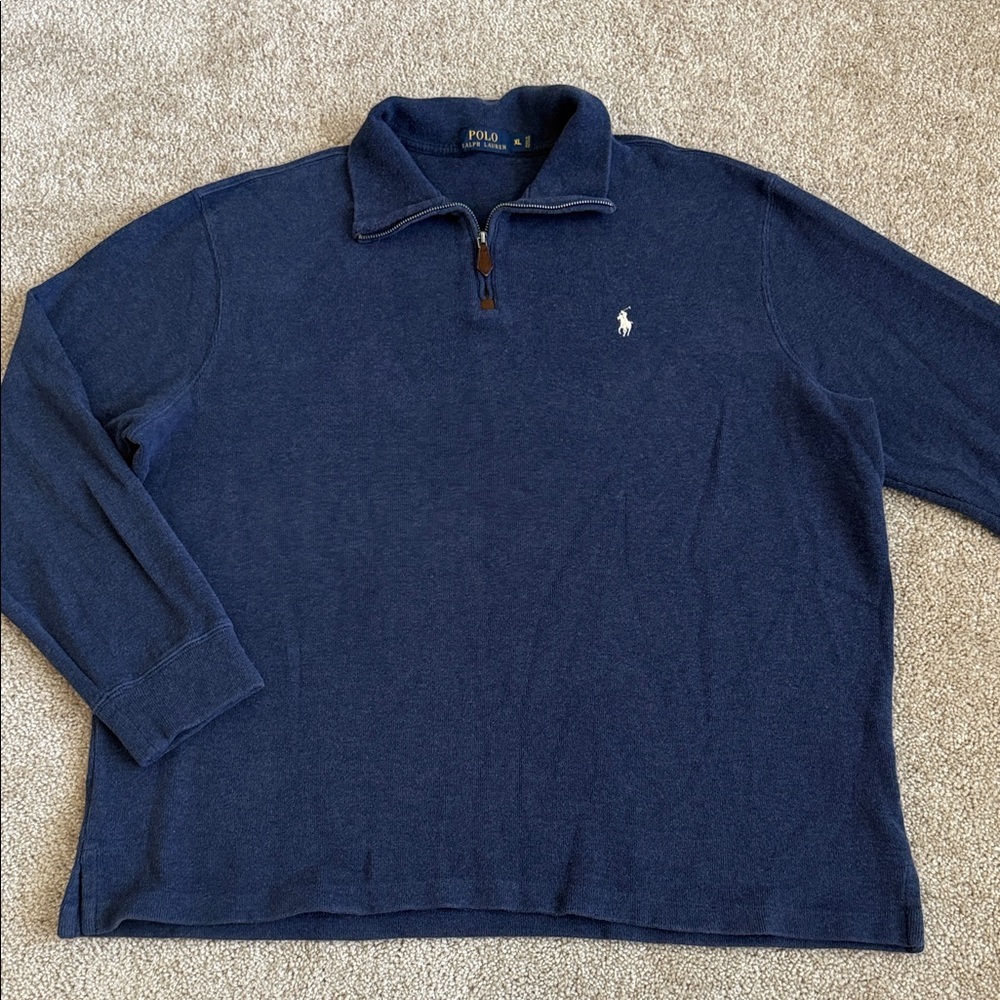 Polo Ralph Lauren Quarter Zip Cotton Navy Blue Sweater Polo Long Sleeve Shirt